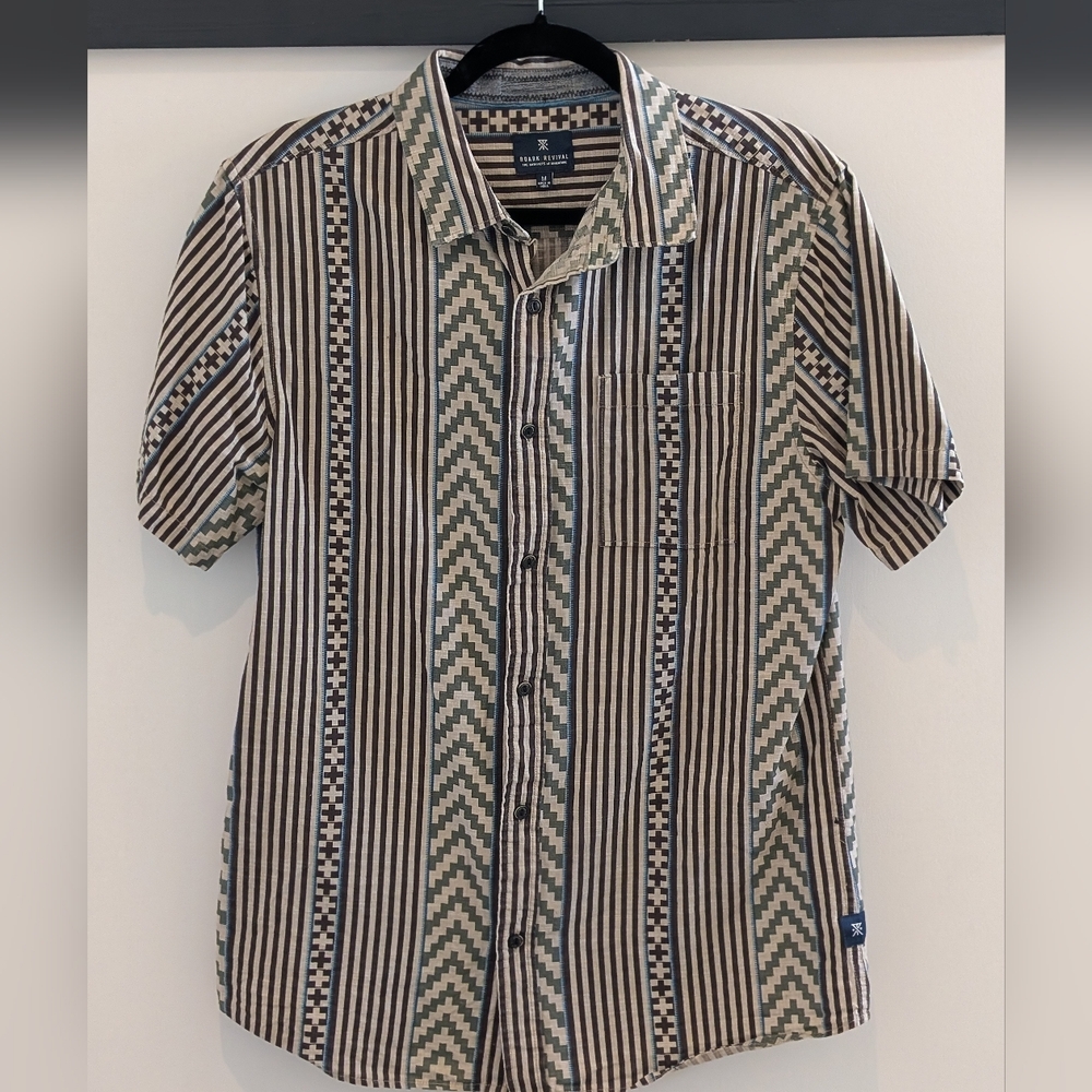 Roark Men's Striped Short Sleeve Shirt - Brown, Tan, Green